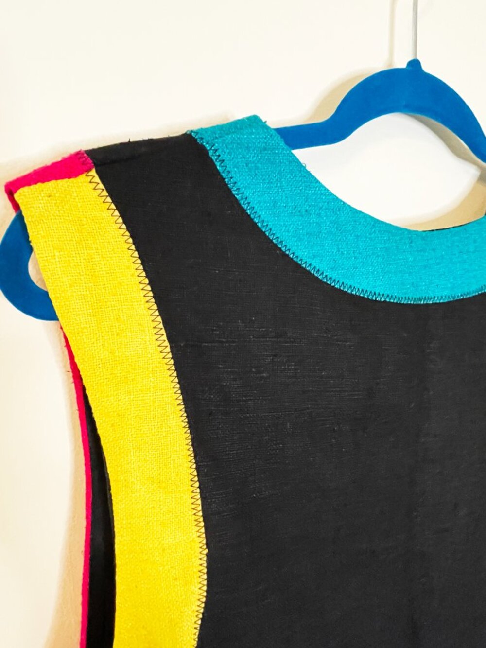 Vintage Seasons Colorblock Silk Vest Geometric Artwear Neon Button Front Size L - Picture 7 of 9